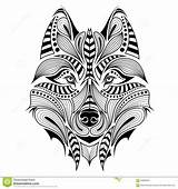 Totem Wolfs Patterned Indian Kopf Kopierter Farbiger Tatuajes Zentangle Lobos Lobo Mandalas Tatuagem Animais sketch template