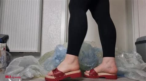 mila plastic trash crush feet fetish by mila clips4sale