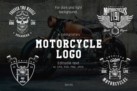 motorcycle logos set templates themes creative market