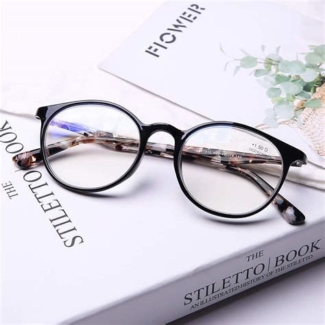 doovic blue light blocking reading glasses round black frame brown