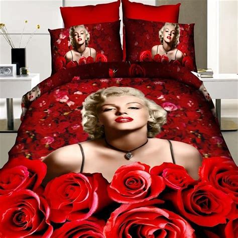 3d Print Red Rose Sexy Marilyn Monroe Home Textile 4pcs Bedding Set 100