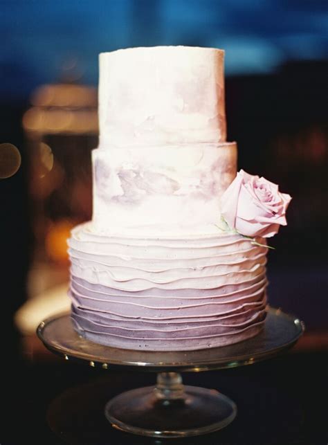 Purple Watercolor Ruffle Wedding Cake