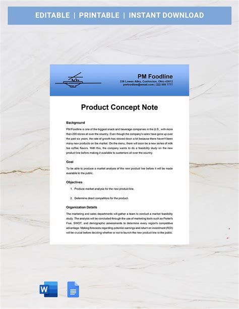 product concept note template google docs word templatenet