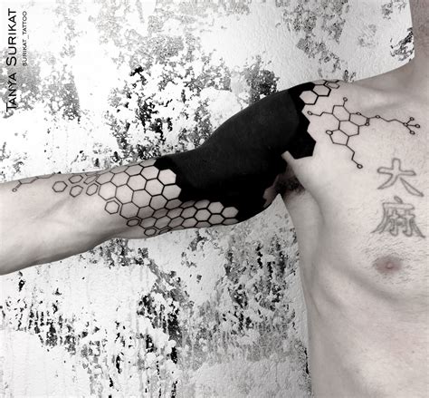 Blackwork Hexagon Geometric Sleeve Tattoo Cover Tattoo Cover Up Tattoos