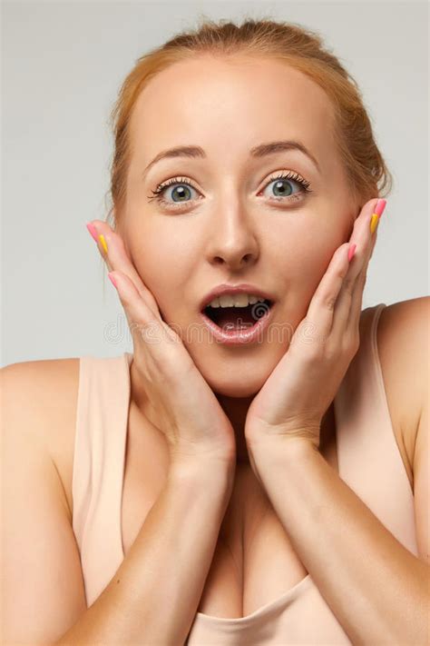 Blonde Girl Expresses Emotion Surprise Joy Shock Stock Image Image