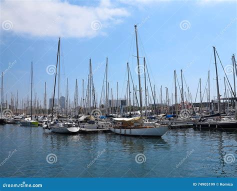 barcelona spain luxury sail yachts  sea port editorial stock image image