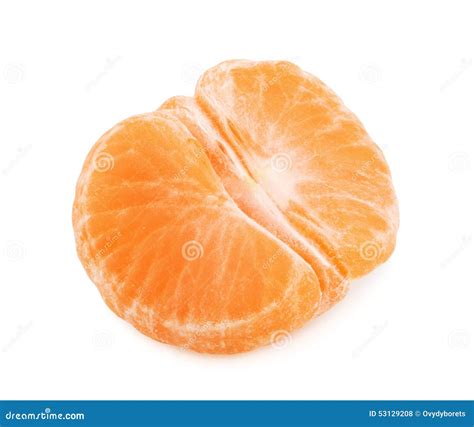 Peeled Tangerine Or Mandarin Fruit Half Isolated On White Backgr Stock