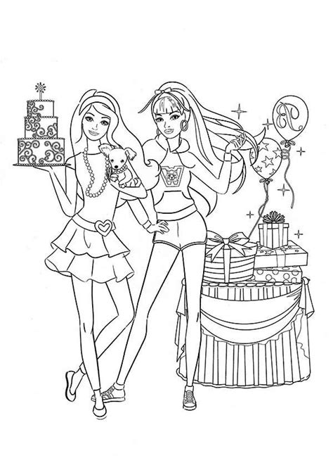 barbie doll  birthday party coloring page birthday coloring pages