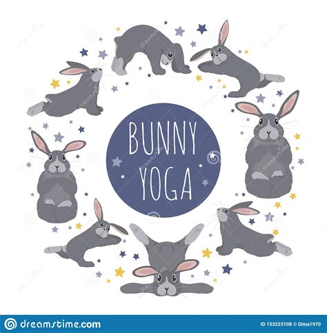 bunny yoga poses  exercises cute cartoon poster design stock vector