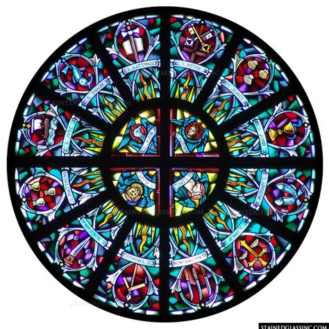 symbols  saints religious stained glass window