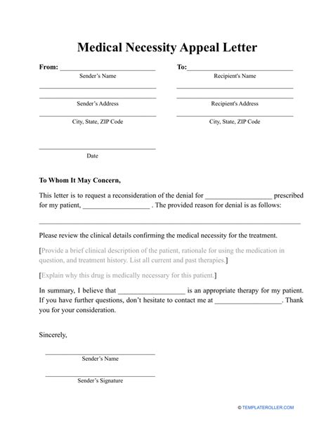 medical necessity appeal letter template  printable