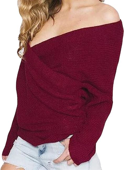 womens sexy criss cross wrap off the shoulder v neck sweater pullover