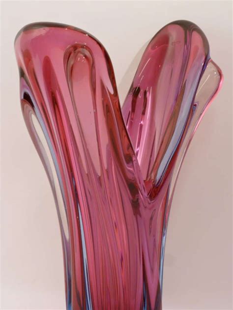 Italian Murano Purple Blue And Clear Glass Y Shaped Vase