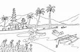 Pemandangan Mewarnai Pantai Bermain Gunung Kumpulan Kelapa Objek Lucu Perahu Gapura Sedang Pohon sketch template