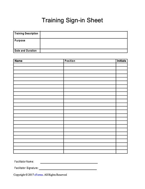training sign  sheet template word  eforms