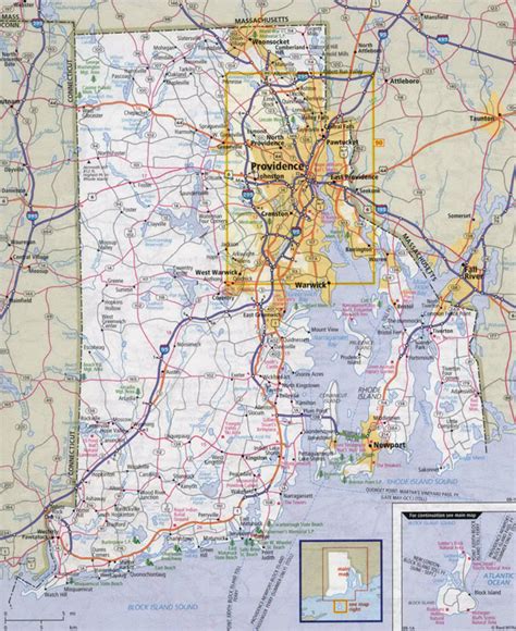 large detailed roads  highways map  rhode island state  cities