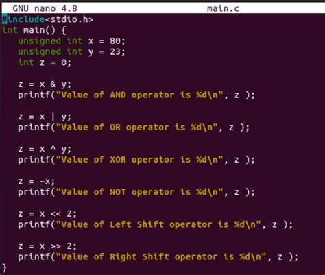 bitwise operators    examples