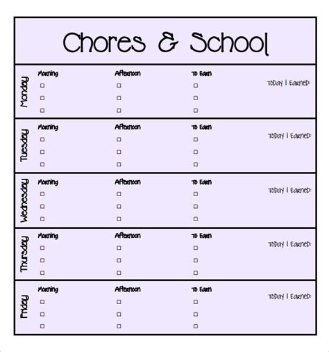 kids chore chart templates    sample templates