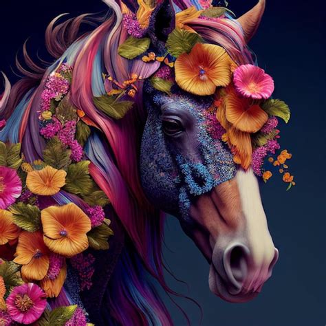 premium photo  horse  flowers   head  painted