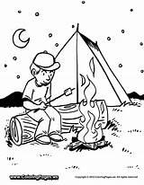 Coloring Evening Designlooter Roasting Marshmallows Tent Camp Sheet Fire Boy Printable Fun Background Over sketch template