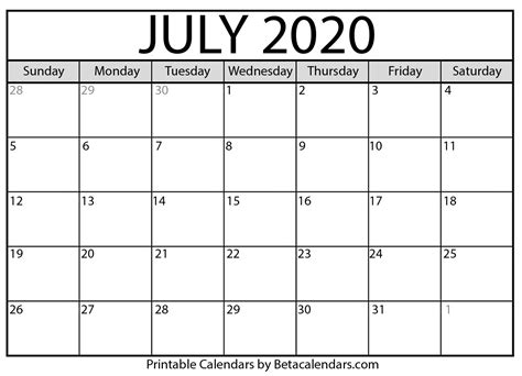 printable june  july  calend  calendar printable