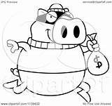 Pig Robbing Bank Clipart Cartoon Outlined Coloring Vector Thoman Cory Royalty sketch template
