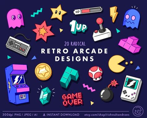 retro arcade clip art retro gaming clipart video game clip etsy retro