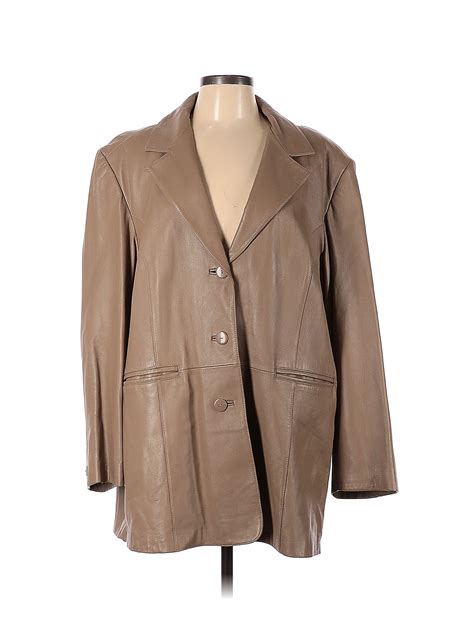 pamela mccoy  leather solid colored tan leather jacket size     thredup