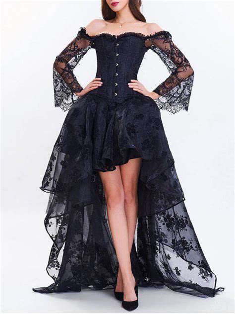 2018 High Low Two Piece Corset Dress In Black 2xl Zaful
