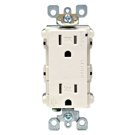 leviton decora  amp tamper resistant duplex surge outlet  indicator light light almond