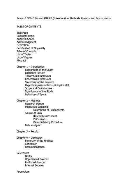 research imrad table  contents research imrad format imrad