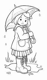 Coloring Pages Rainy Kids Girl Color Rain Weather Preschool Child Kindergarten Popular Cartoon sketch template
