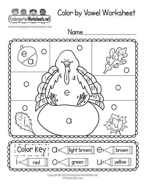 printable color  vowel worksheet