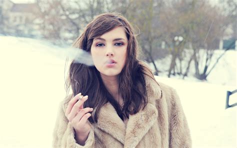 women brunette winter smoking fur coats wallpapers hd