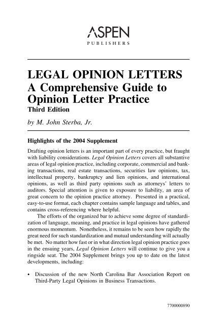 legal opinion letters  comprehensive aspen publishers