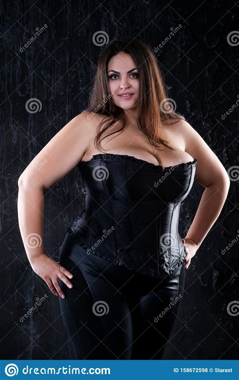 Plus Size Model In Black Corset Fat Woman With Big