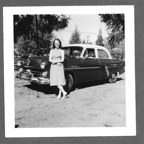 Vintage 1950s Photo Snapshot Smiling Lady Posing In Front Of Car 6 99