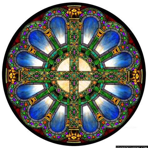Crossed Columns Rose Window Stained Glass Window