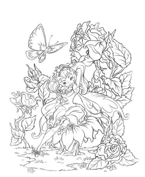 difficult  detailed fairy coloring pages  adults  print