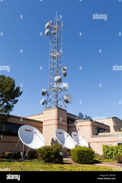 tv station satellite dishes stock photo alamy