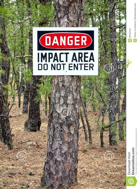 danger impact area do not enter warning sign post stock