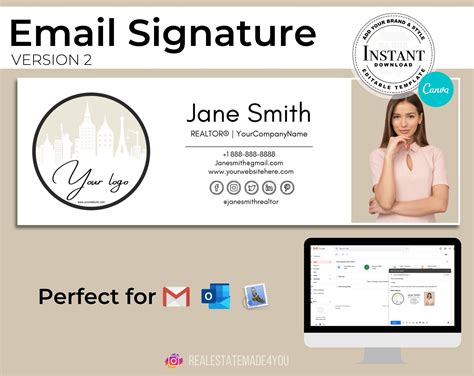 Email Signature V2 Editable In Canva Custom Gmail Signature Real