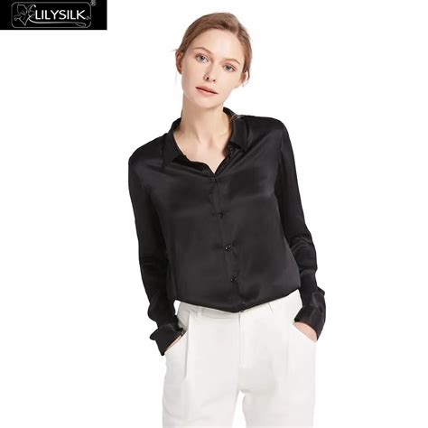 lilysilk shirts blouse women elegant silk mm basic military  charmeuse silk glossy