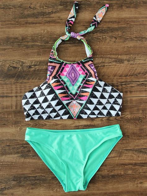 shein geometric print halter mix and match bikini set in 2020 bikini