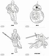 Wars Star Pages Force Coloring Awakens Kylo Rey Finn Ren Bb8 Choose Board Printable Sheets sketch template