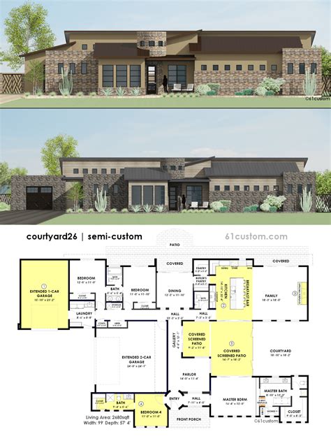 contemporary side courtyard house plan custom contemporary modern house plans