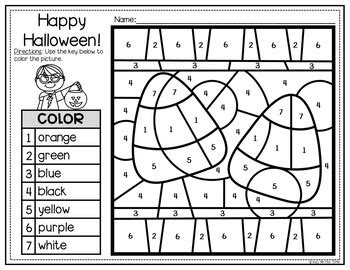 halloween activities color  number  writing pages freebie tpt
