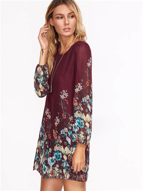 Shein Florals Chiffon Dress Long Sleeve Chiffon Dress Dress Long