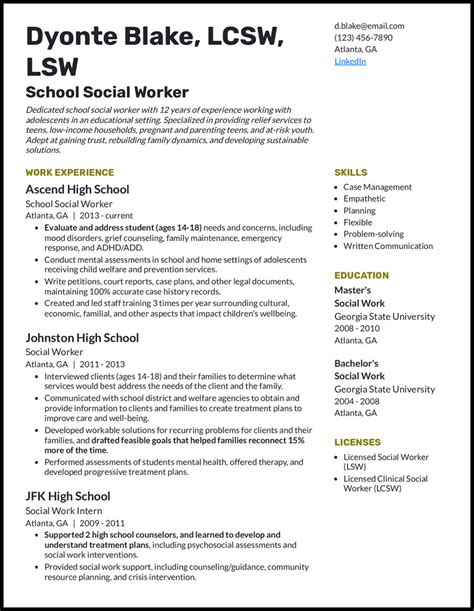 master  social work resume