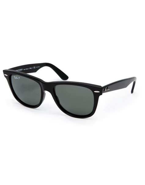 ray ban leather wayfarer sunglasses  black  men lyst